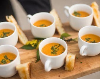 Soup Appetizer Plastic Mugs Cups Mini Spoons Set for Food Display Buffet Catered Event Wedding Brunch Grazing Station Charcuterie Cups 2 oz