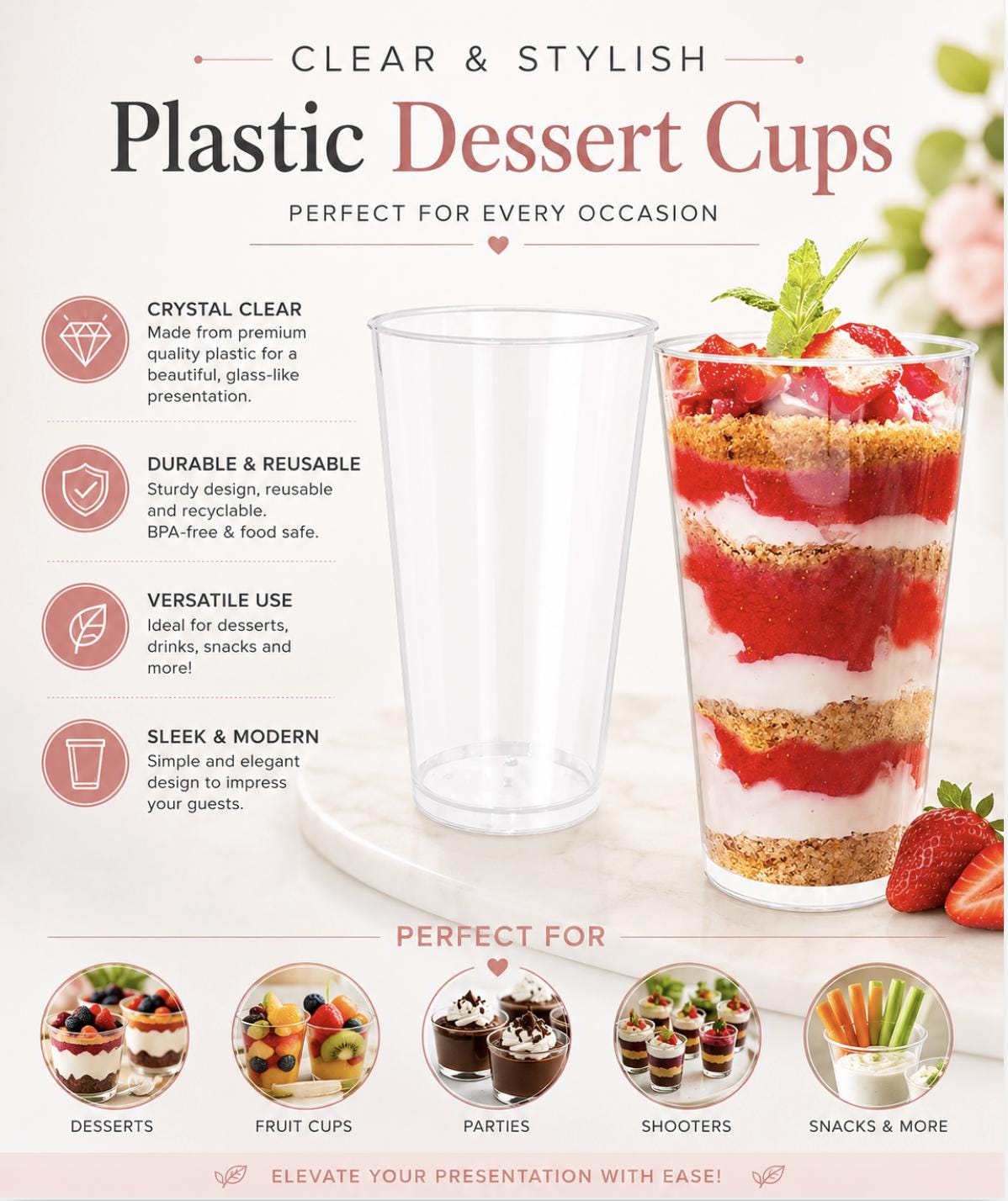 Dessertbecher aus Kunststoff mit Mini-Löffeln, Appetizerbecher für Partys, Mini-Dessertbecher, durchsichtiger Plastikbecher, Dessert-Präsentationsbecher