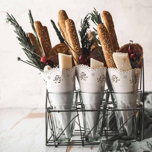 Paper Rose Charcuterie Cup Cone and Toothpicks for Stand Holder Food Display Appetizers Cones Dessert Display Catered Events Buffets Showers