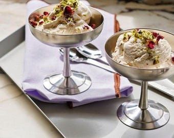 Stainless Steel Coupe Vintage Italian Style Ice Cream Appetizer Cup and Mini Spoon Set