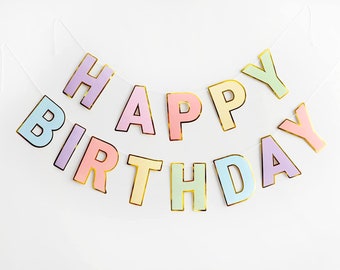 Striscione per feste di buon compleanno in colori pastello, decorazioni per feste arcobaleno, decorazioni per feste di compleanno per bambini, striscione colorato, festa di compleanno rosa