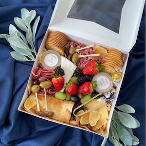 Charcuterie Favor Rectangle Grazing Box w/Mini Forks Tongs Honey Combs for Individual Favor Appetizer Dessert Display Catered Event 20 Set