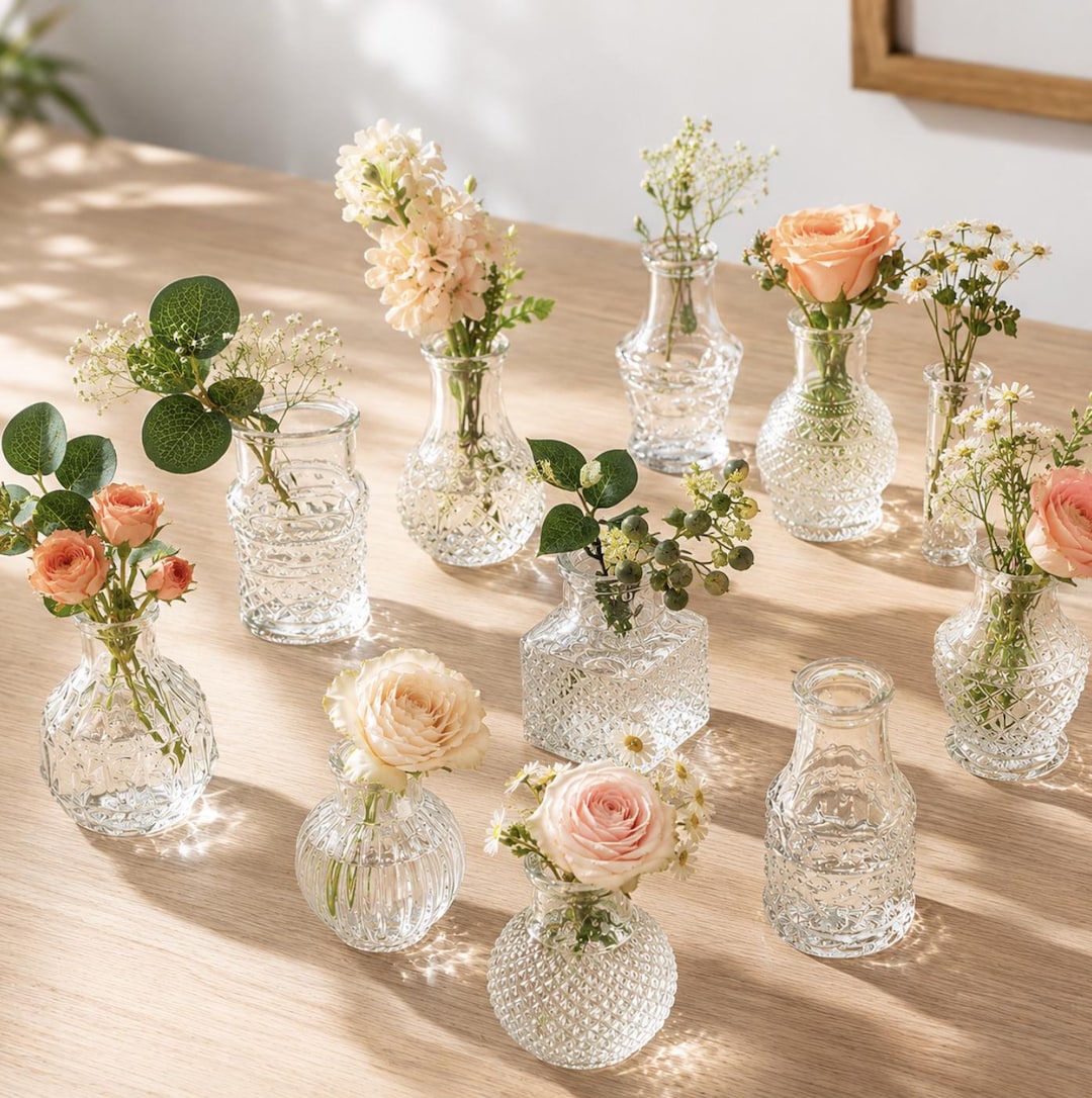 Glass Bud Vases for Flowers Small Clear Bud Vases for Centerpieces Mini Glass Vase Assorted for Bridal Shower Wedding Floral Arrangements