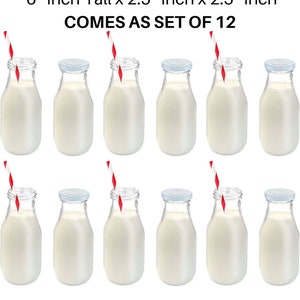 Set of 12 Vintage Glass Milk Bottle Kit Milk Glasses W/striped Paper ...