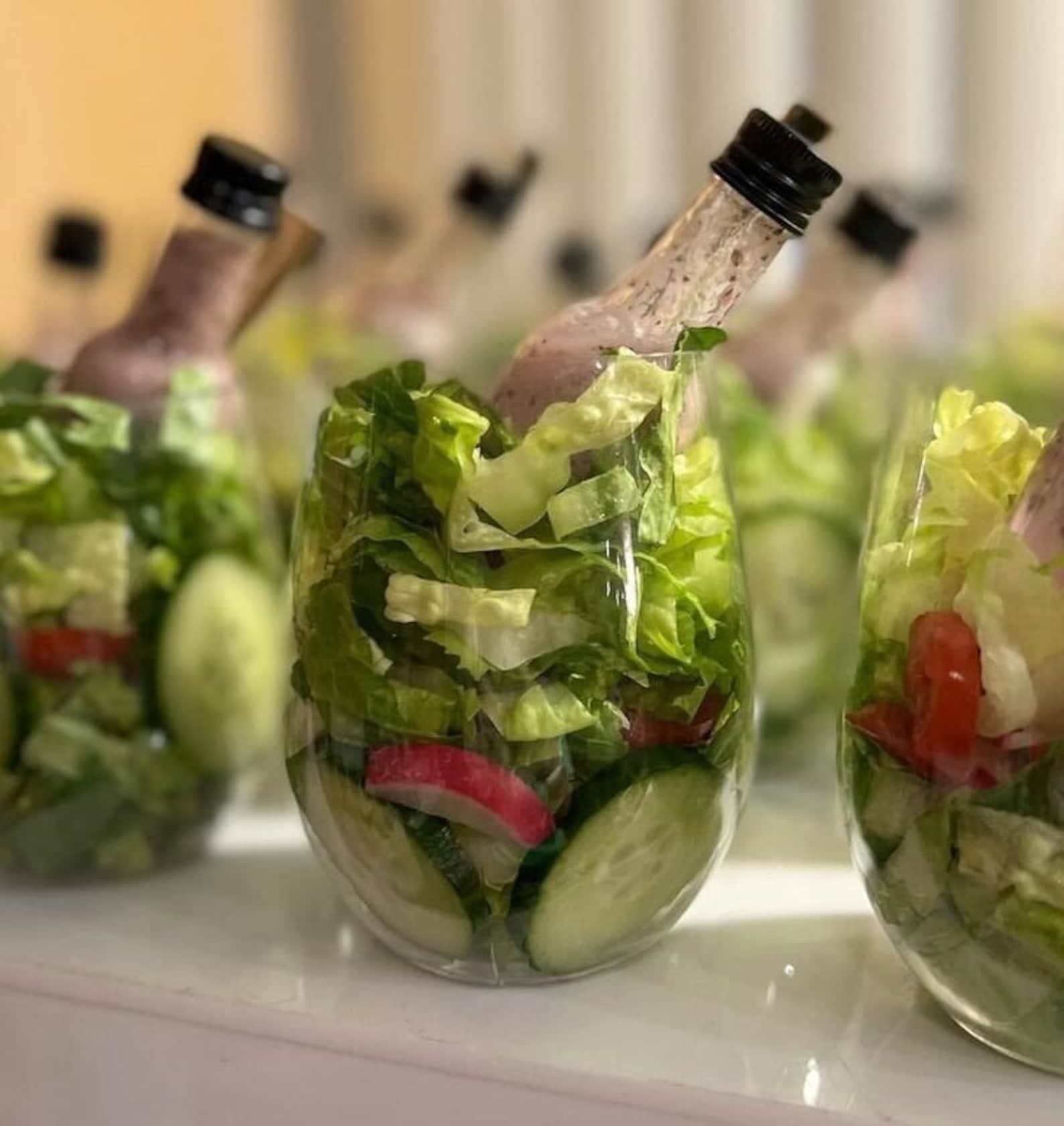 Individual Salad Cups with Forks and Bottles