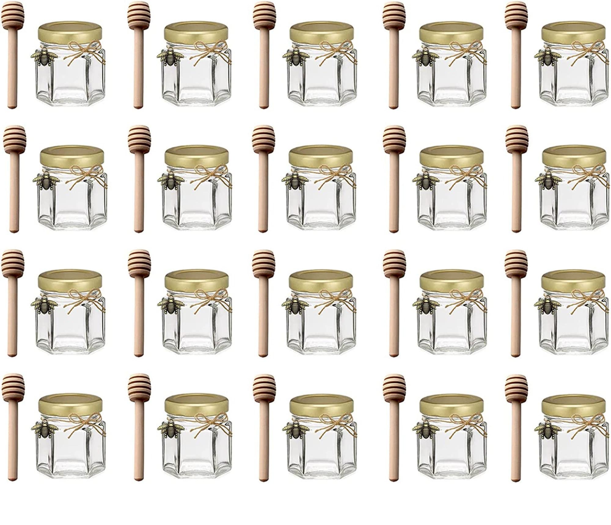 Mini Honey Jar Favors Glass Honey Jars With Gold Lids Wooden Etsy