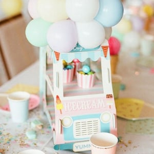 Ice Cream Party Box Centerpiece Goodies Box Set for Kids Birthday Party Decorations Ice Cream Theme Bday Celebration Decor Pastel Theme