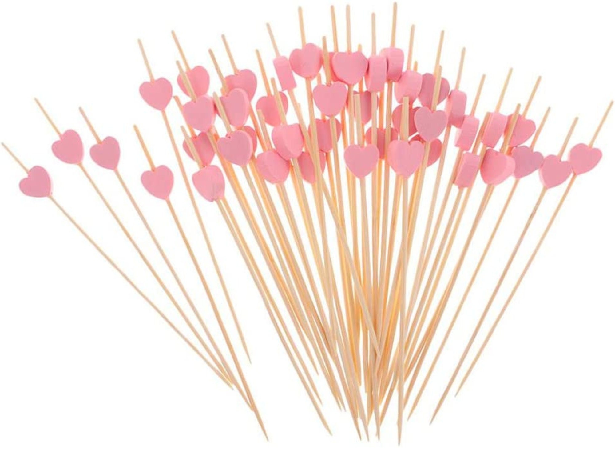 LZYWOD Stuzzicadenti a forma di cuore per antipasti, 100 bastoncini da cocktail in bambù, a forma di cuore, per San Valentino, cocktail D, bastoncini a forma di bambù