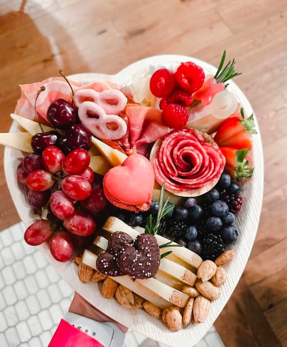Heart Shaped Bamboo Charcuterie Plates With Fancy Toothpicks for