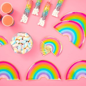 Rainbow Party Paper Plates Cups Napkins Set for Kids Birthday Party Decoration Rainbow Theme Bday Celebration Decor Colorful Party