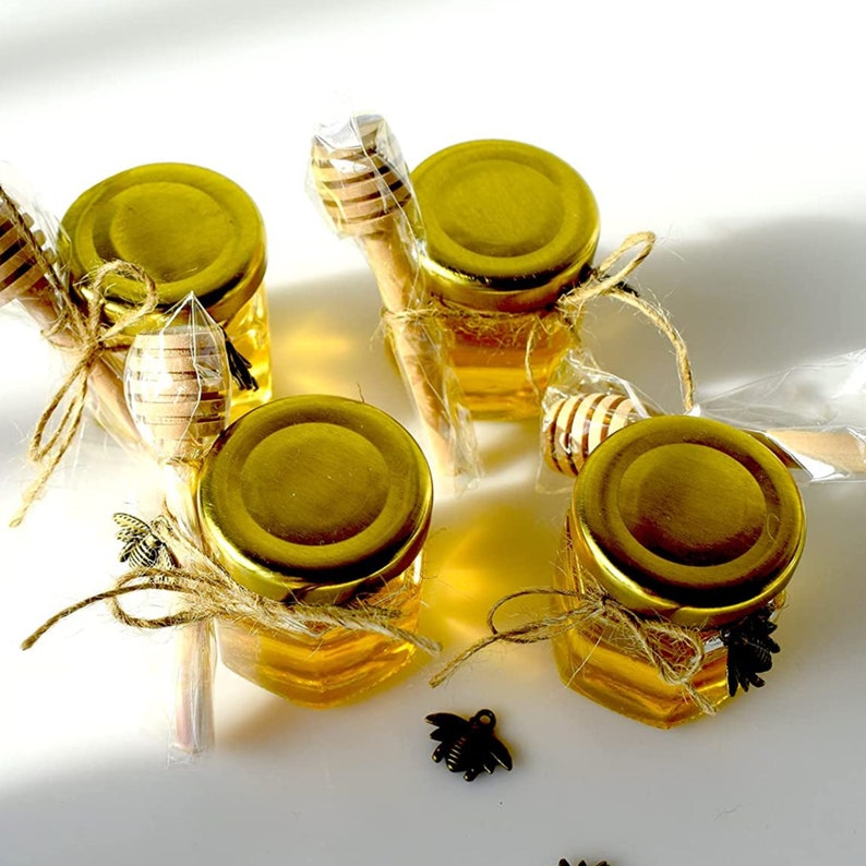 Mini Honey Jar Favors Glass Honey Jars With Gold Lids Wooden Etsy
