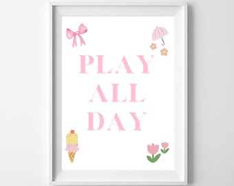 Decoração de quarto de bebê para meninas: sala de jogos rosa para imprimir (download digital)