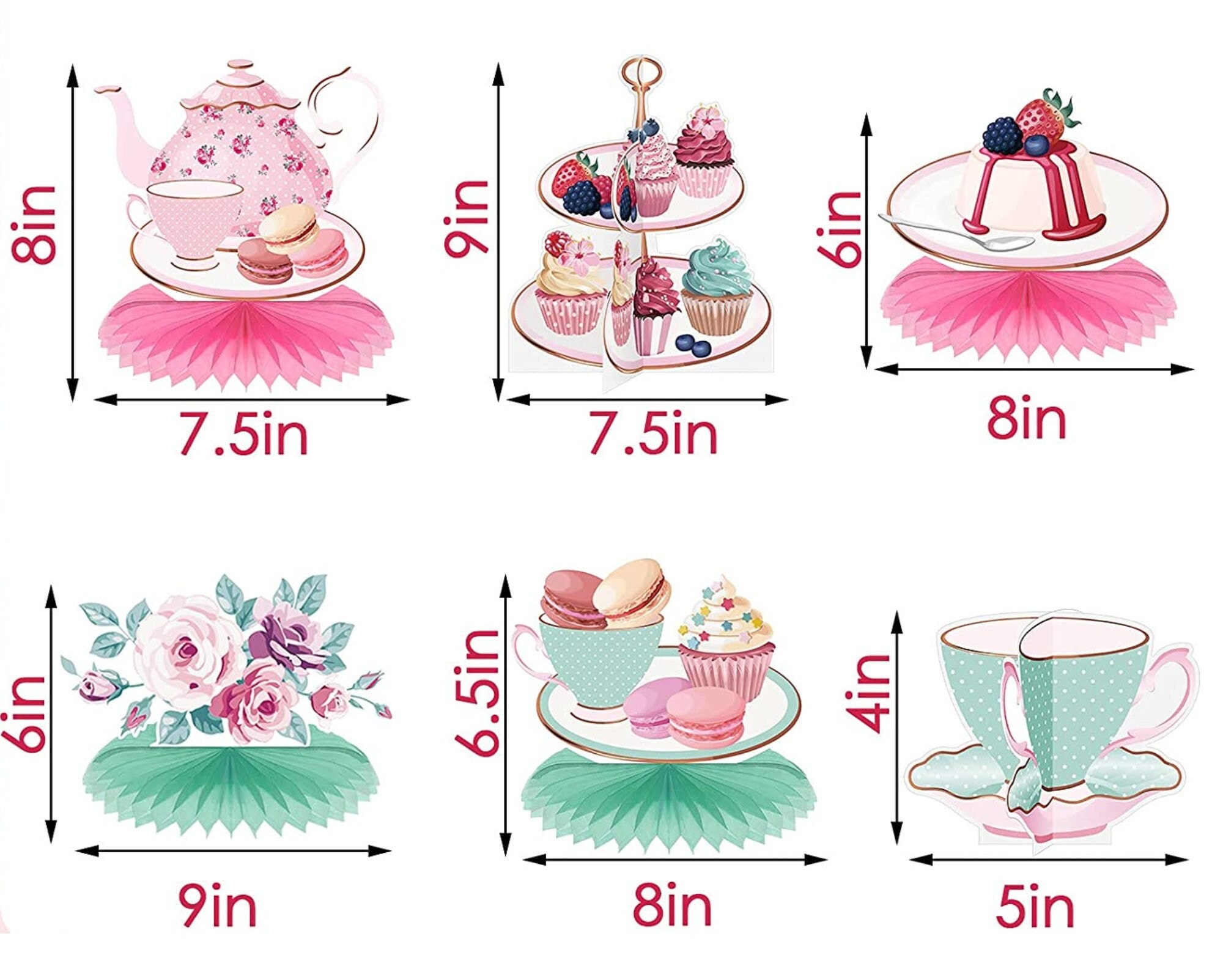 Ireer 12-Piece Tea Party Centerpieces - Paper Teapot Floral Decor For Baby Showers, Birthdays, Weddings & Anniversaries