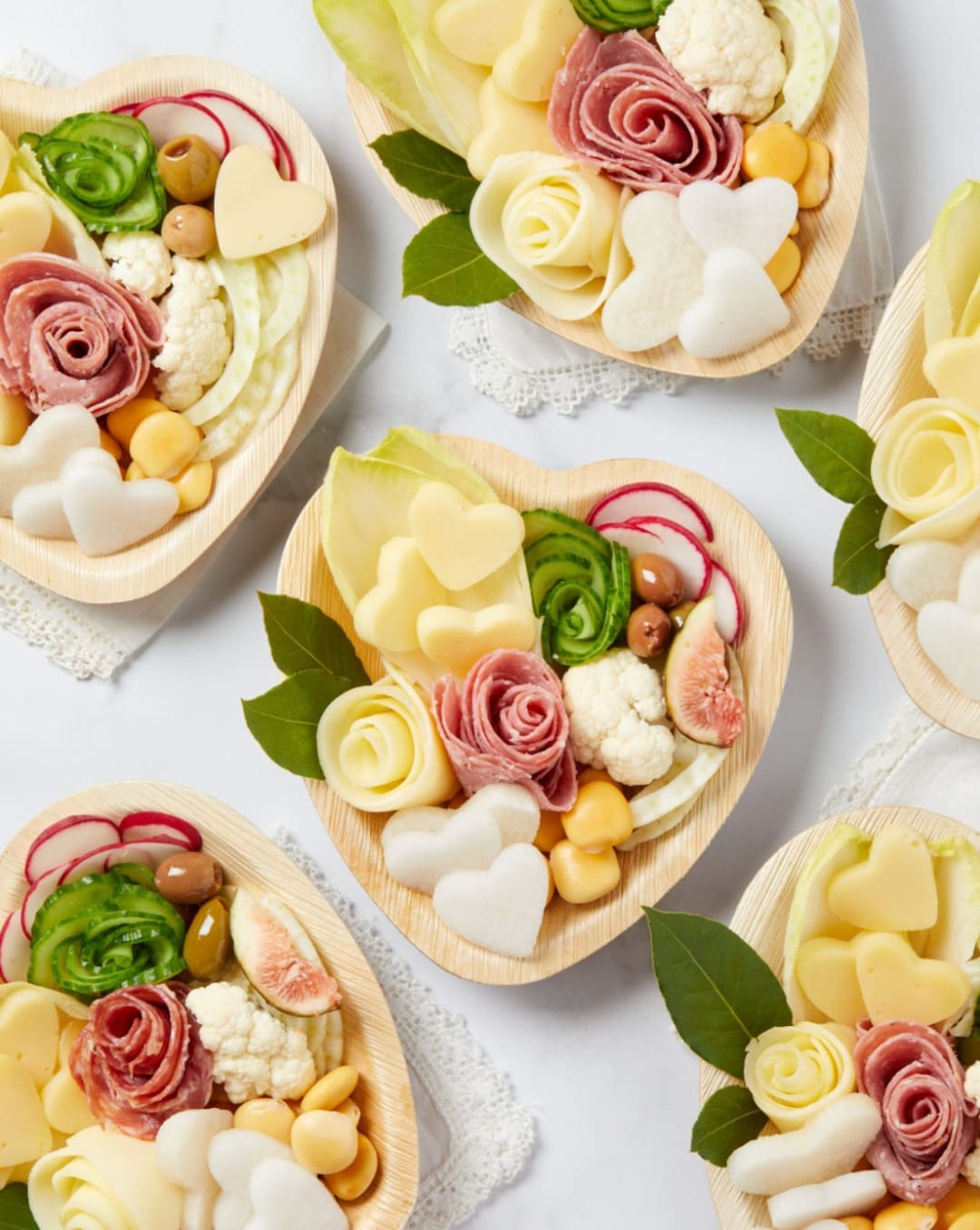 Heart Shaped Bamboo Charcuterie Plates With Fancy Toothpicks for