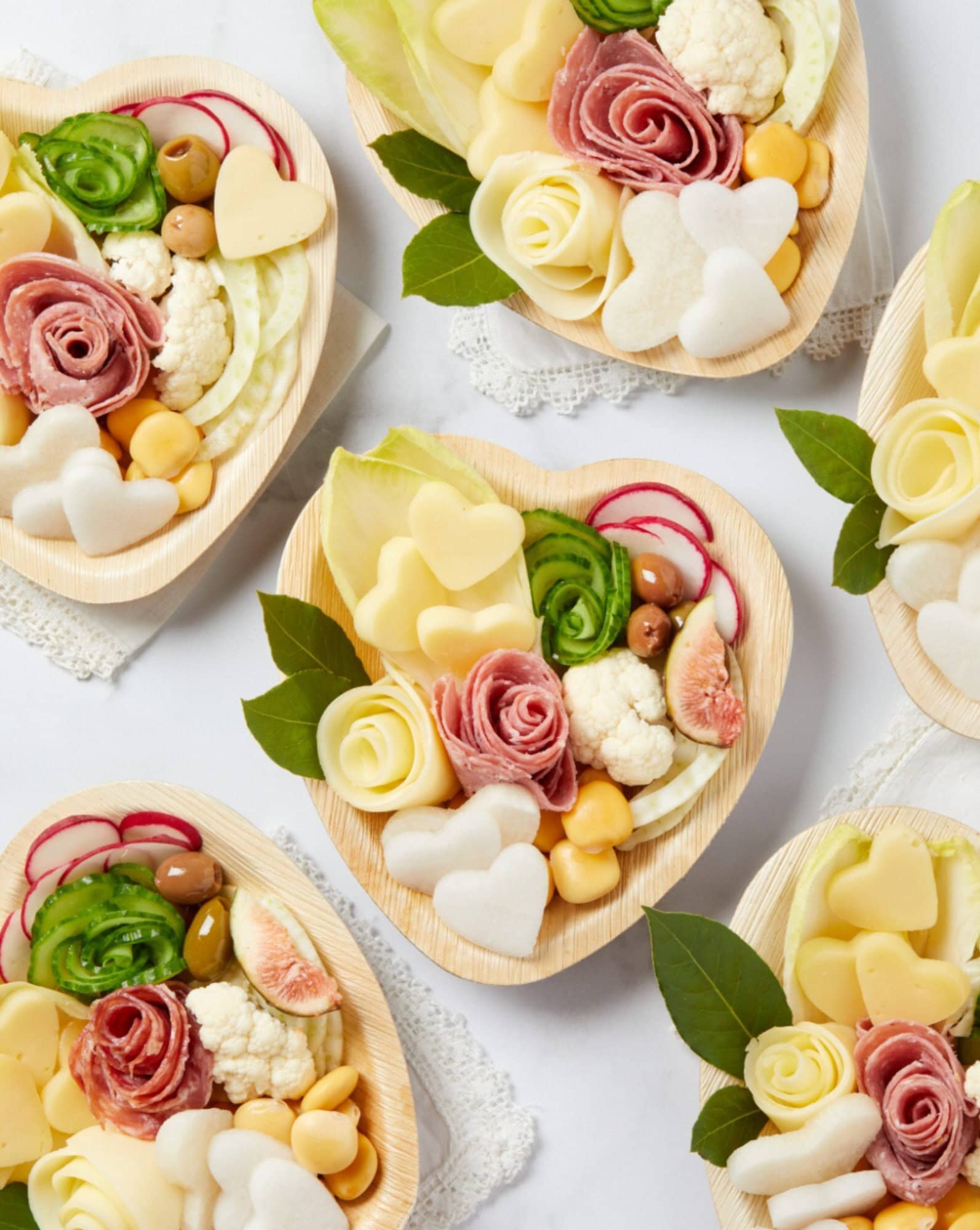 Heart Shaped Bamboo Charcuterie Plates With Fancy Toothpicks for