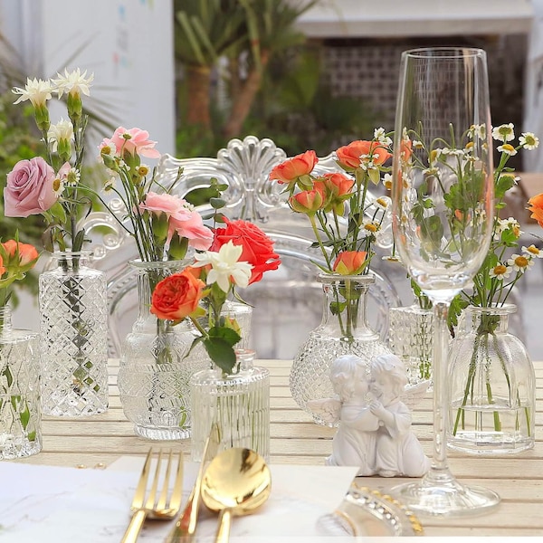 Vases bourgeons en verre pour fleurs Petits vases bourgeons transparents pour centres de table Mini vase en verre assorti pour arrangements floraux de mariage