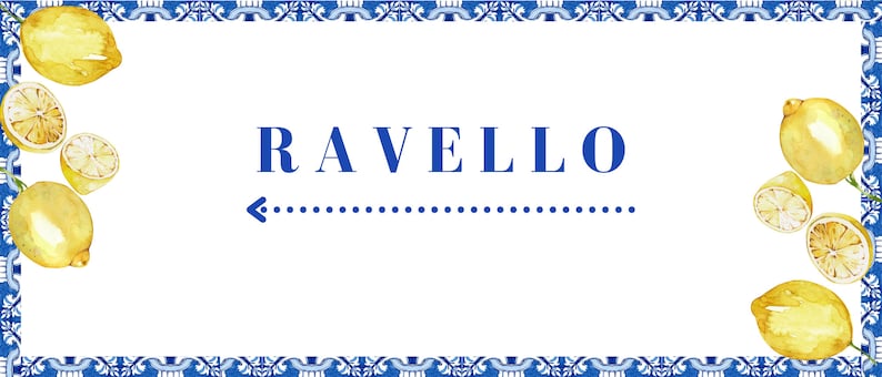 Blue Tiles and Lemon Wedding Signposts Italian Themed Amalfi Coast Positano Party Decor Mediterranean Italy Road Signs Bridal Shower Wedding