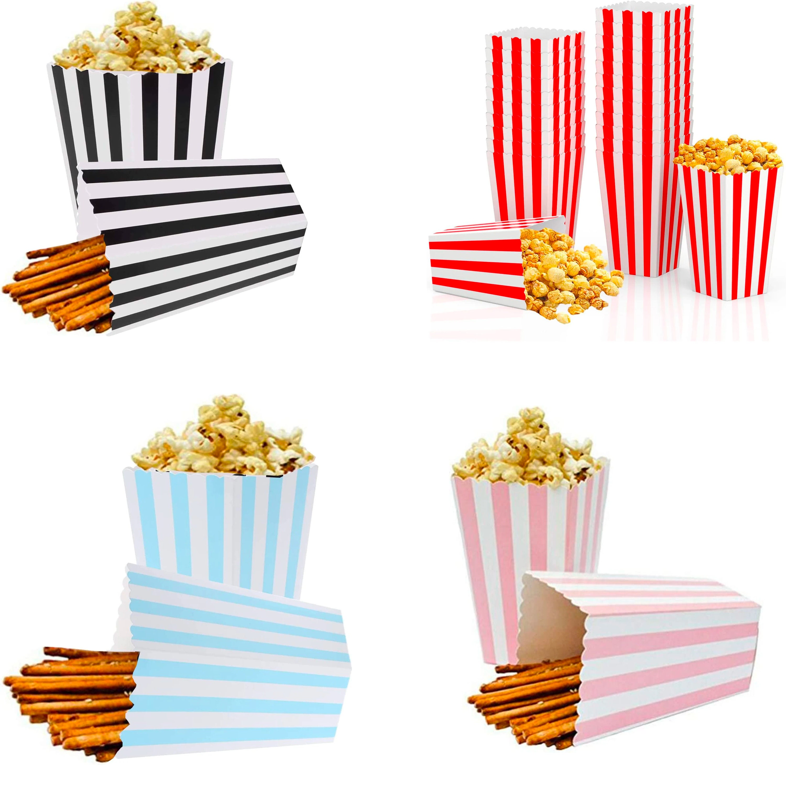 50 Popcorn-Tüten Bunt Gestreift – 7x5x11 Cm, ölbeständig, Für Parties & Kino