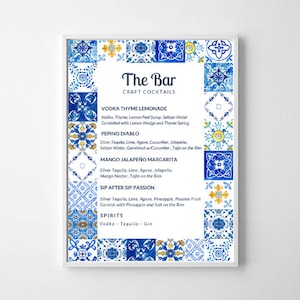 Blue Tile Lemon Baby Shower Editable Cocktail Bar Sign Italian Amalfi Coast Baby Shower Game Mediterranean Positano Summer Instant Download