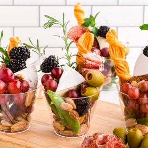 Clear Aesthetic Charcuterie Favor Cups and Toothpicks for Individual Charcuterie Board Display Appetizer Grazing Snack Cup Catered Event