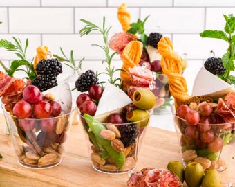 Clear Aesthetic Charcuterie Favor Cups and Toothpicks for Individual Charcuterie Board Display Appetizer Grazing Snack Cup Catered Event