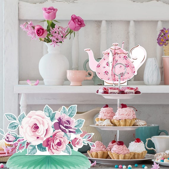 Tea Blossom Delights - 6 Pcs Floral Tea Party Decorations: Princess Party Flower Boxes, Teapot Centerpiece, Perfect For Tea Themed Birthday, Baby Shower, Wedding. Freshen Up With Our Charming Tea Cup