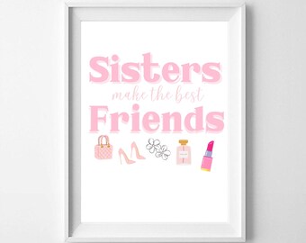 Placa de Irmãs Decoração de Berçário para Meninas Quarto de Meninas Rosa Arte de Parede para Sala de Jogos Decoração Inspiradora para Quarto de Meninas Pôster para Imprimir Download Digital