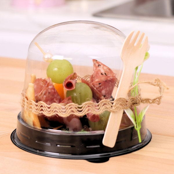 Black Charcuterie Dome Containers Cups with Mini Wooden Forks for Food Favor Dessert Display Individual Charcuterie Grazing Table Catering