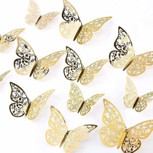 3D Butterfly Cake or Cupcake Toppers Decorations for Cakes, Cupcakes & Desserts Cake Decoration Table Top Decor Gold Silver Butterflies