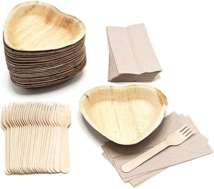 Heart Shaped Bamboo Charcuterie Plates With Fancy Toothpicks for