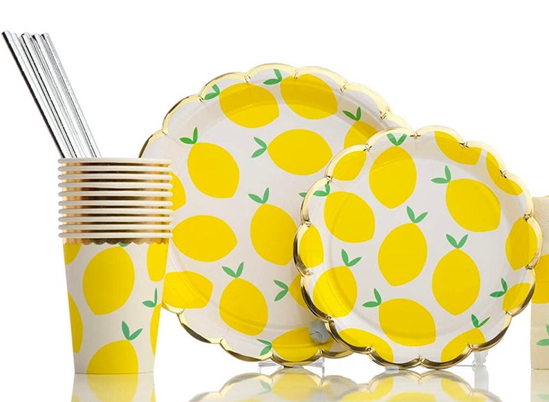 Lemon Themed Party Paper Plate Cups Napkins Cutlery Set for Etsy