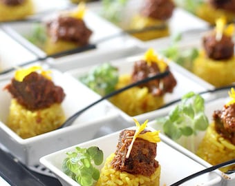 Mini Appetizer Plate Set: Sushi, Salad, Pasta, Dessert