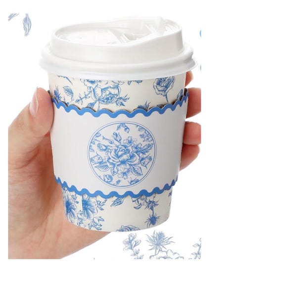 Blue Toile Floral Coffee Cups With Lids & Sleeves: Elegant Party Decor -  Etsy