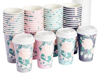 Bloemen Papier Geïsoleerde 16 oz Wegwerpkoffiekopjes met Deksels voor Bruids Babyshower Bruiloft Bloemen Love Shack Fancy Party Decor