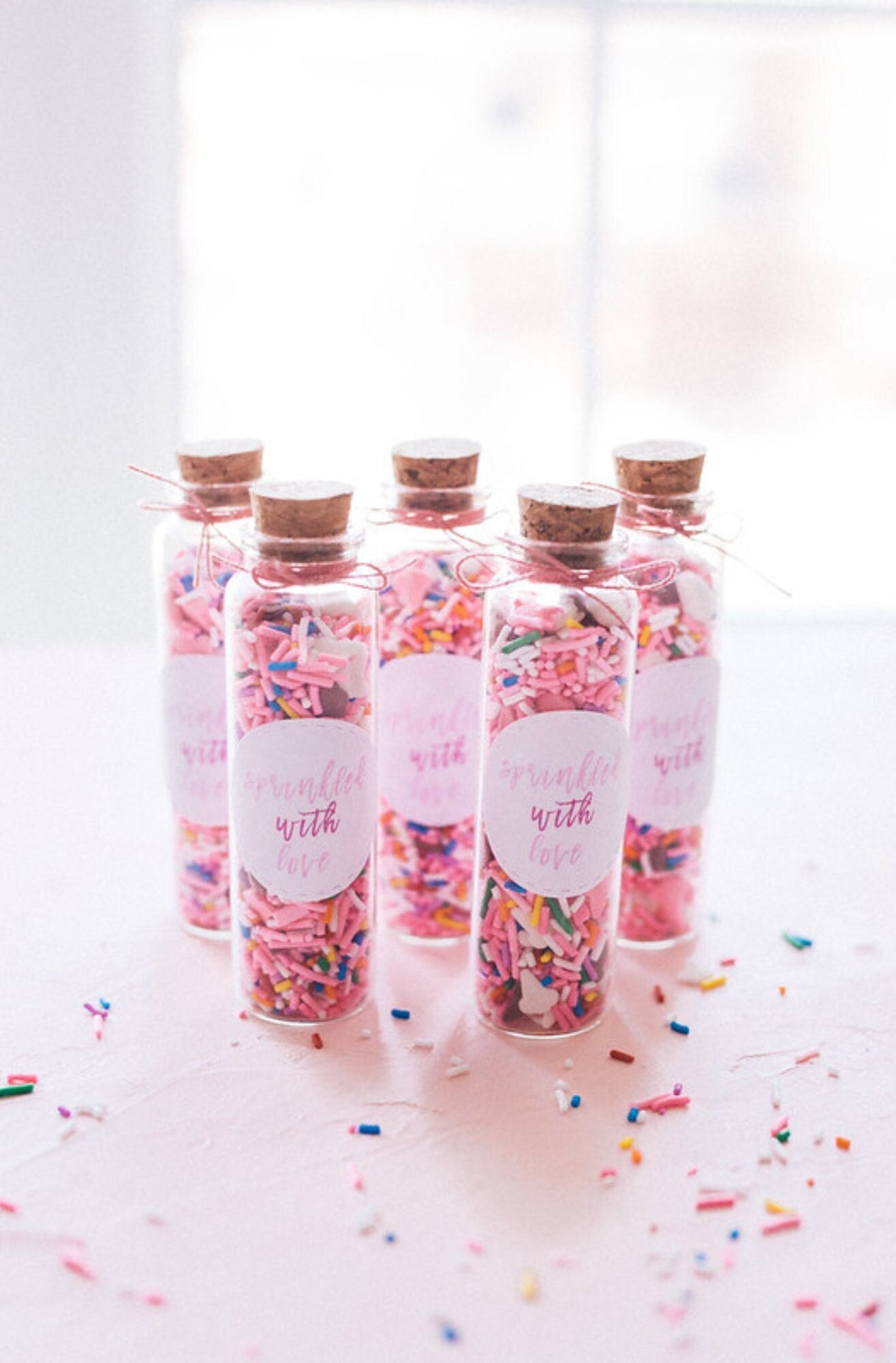 DIY Kit Mini Glass Cork Bottle Sprinkle Favors for Ice Cream Party Event Wedding Bridal Shower w/Labels Bottles Twine Sprinkles