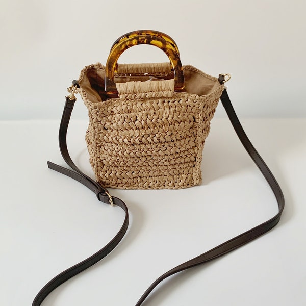 Banana Republic Woven Purse | Rattan | Crossbody Bag | Top Handle Bag | Vintage Fashion | Faux Tortoise Shell Handle | Vintage Bag |