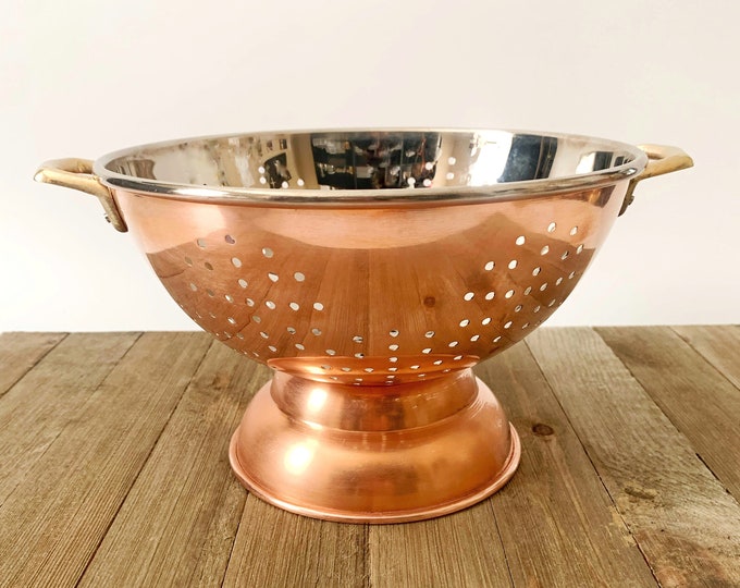 Solid Copper Colander With Brass Handles Vintage Strainer Farmhouse