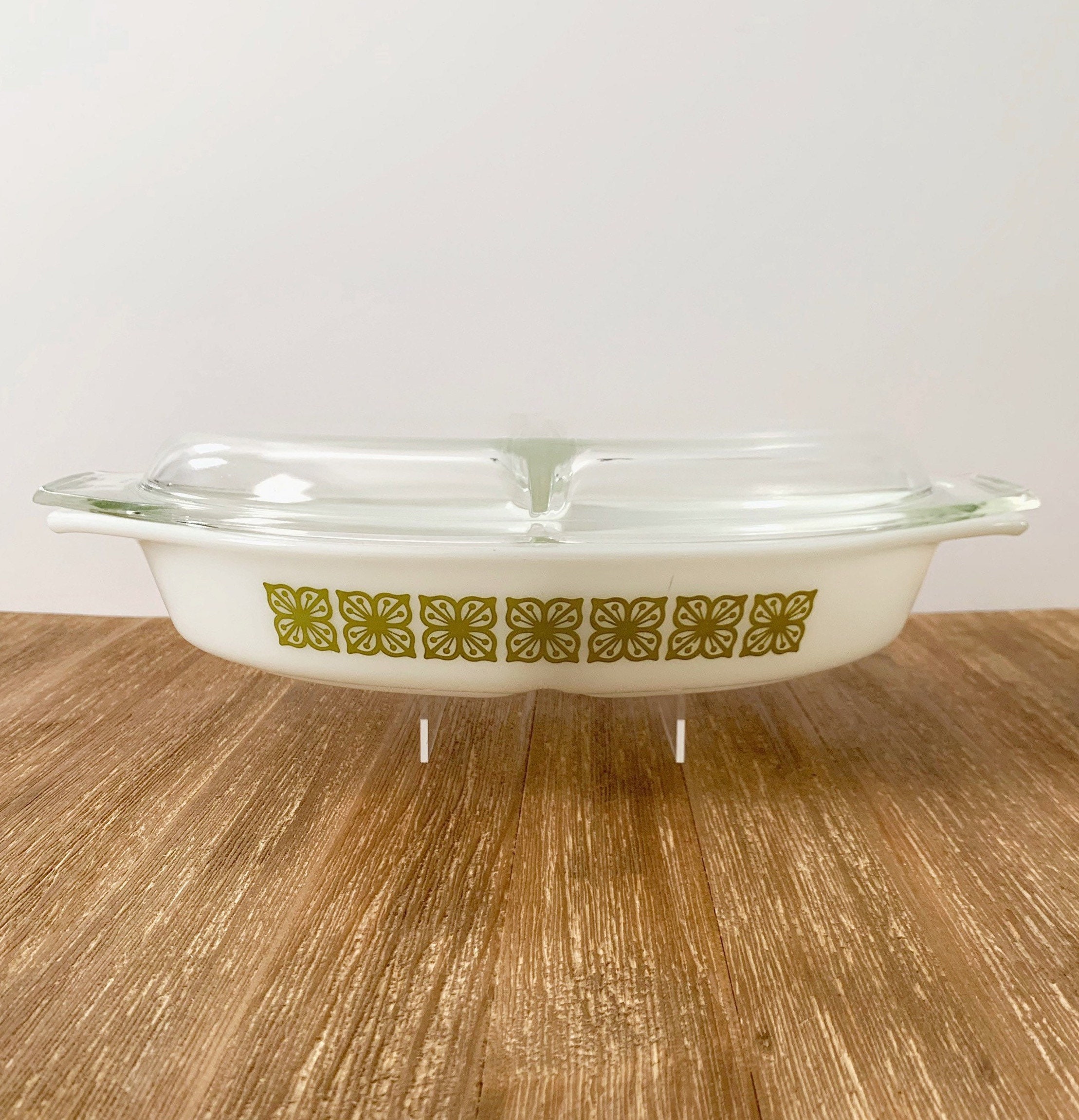 Pyrex Divided Casserole Dish Autumn Floral Verde Made in the USA