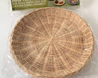 Basket Paper Plate Holders | Barbecue | Rattan Basket | Vintage | BBQ | Picnic | RV | Camping |