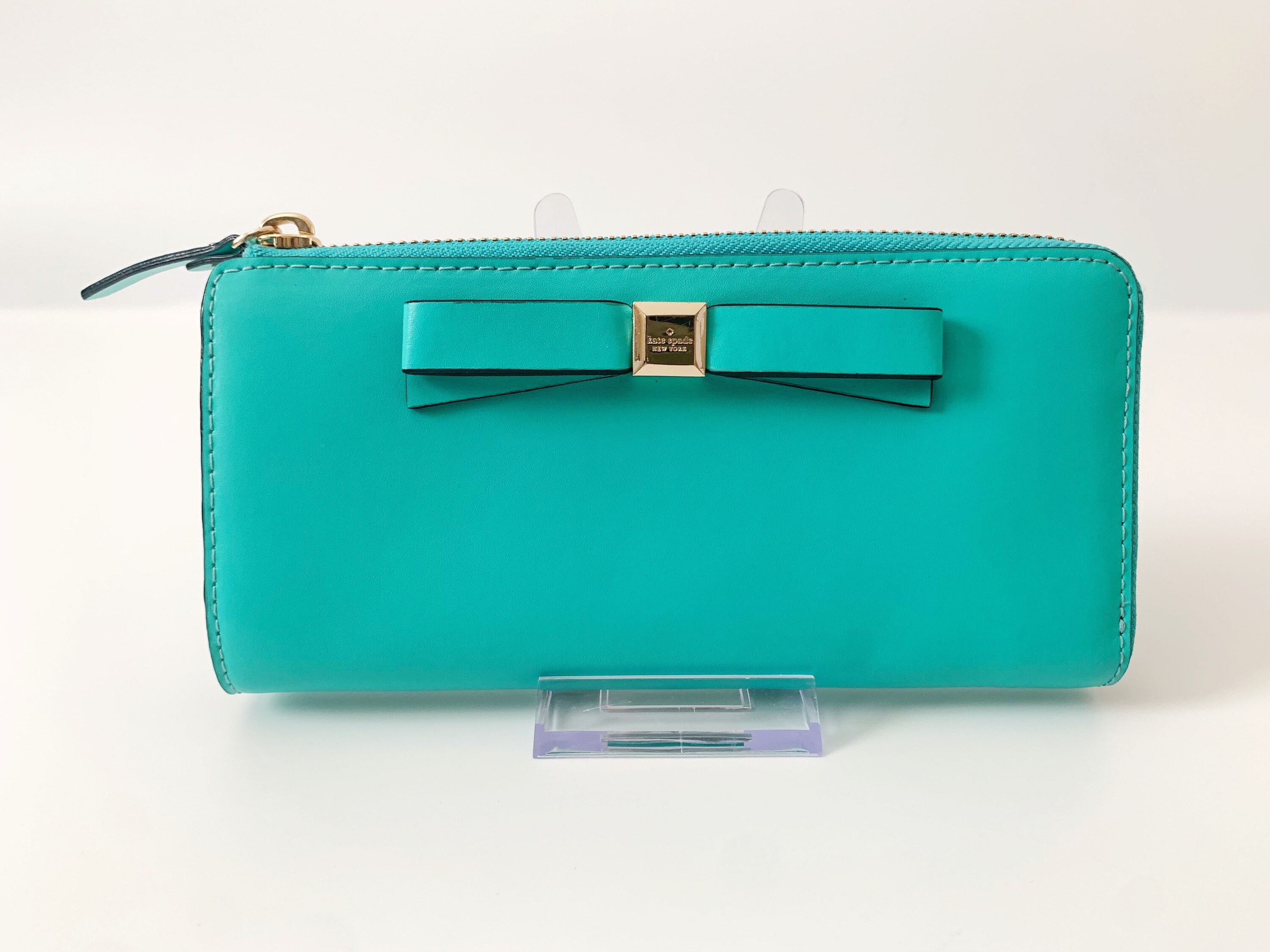 Kate Spade teal/ Robin's egg blue shoulder purse with matching zip around  wallet