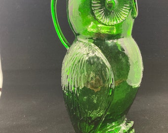 Pichet hibou Kanawha vintage en verre vert