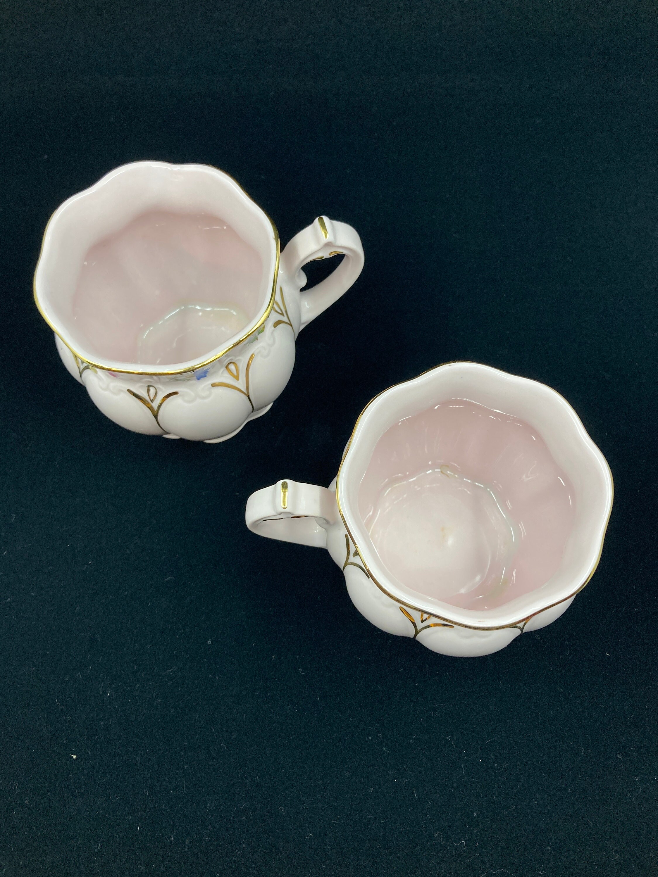 Vtg Original Rosa Porzellan H & C Czech Republic Flowers. 2 Cups