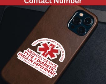 Personalized Medical Device Type 1 Diabetic Sticker | Emergency Medical ID Kiss-Cut Sticker