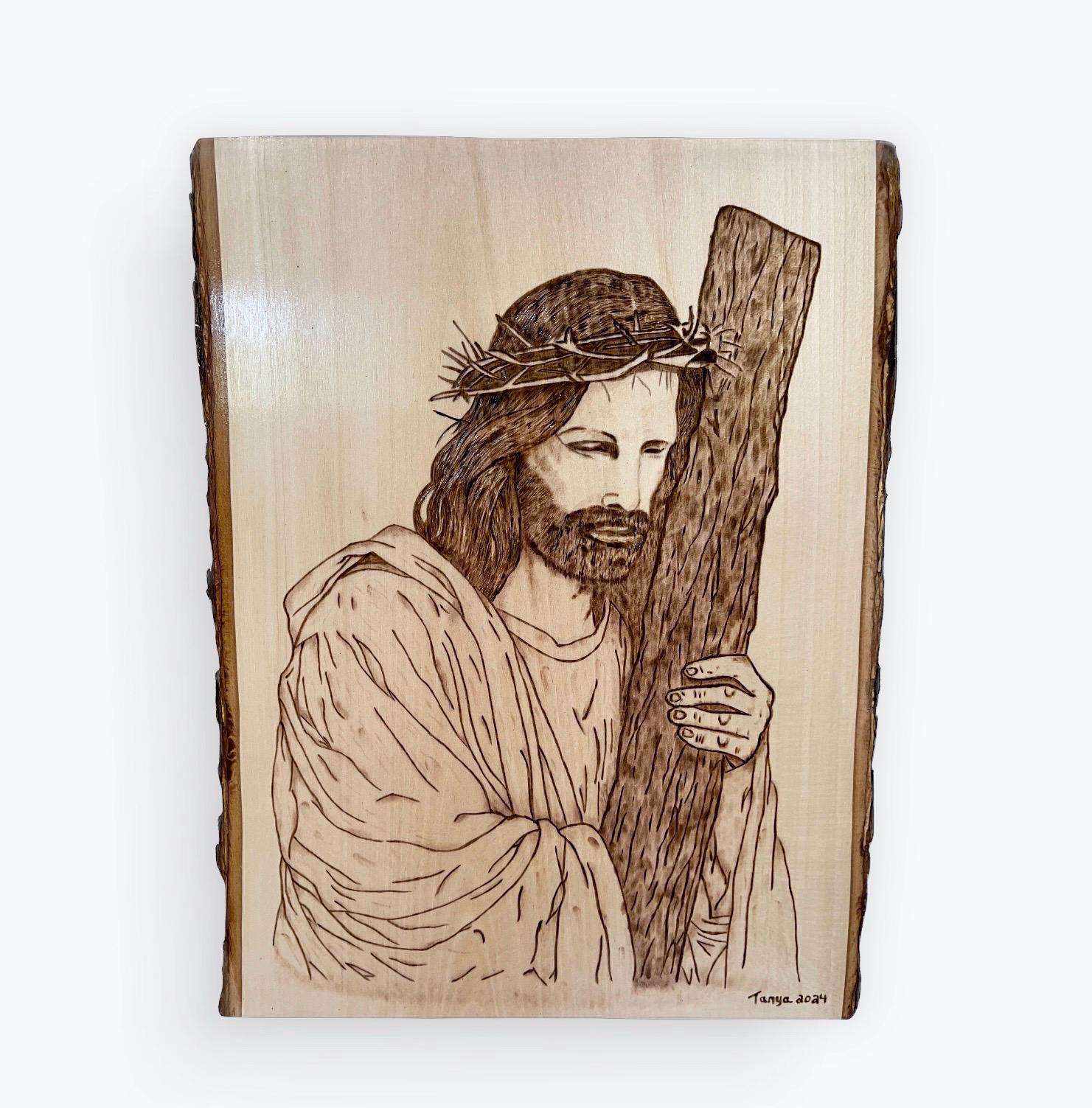 Jesus Wood Burning Art, Basswood, Pyrography Art, Live Edge Plaque ...
