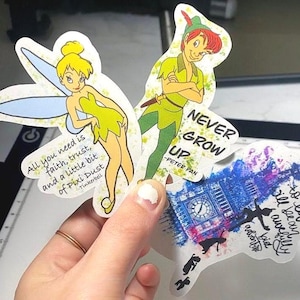 Tinkerbell and PeterPan Quote Stickers For Laptop, Bottle, Hydroflask, Phone, Hard Hat, Toolbox