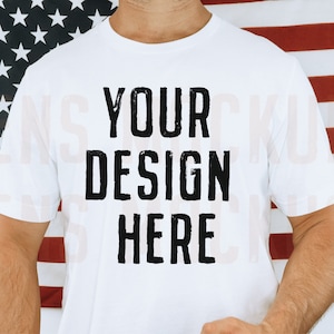White Bella Canvas 3001 | Mens Shirt Mockup | Mens T Shirt Mock | Patriotic Mockup | 4th of July Mockup | Mens Mockups | Male Model Mockup