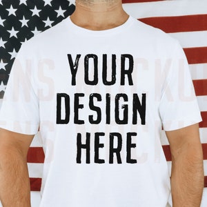 White Bella Canvas 3001 | Mens Shirt Mockup | Mens T Shirt Mock | Patriotic Mockup | 4th of July Mockup | Mens Mockups | Male Model Mockup