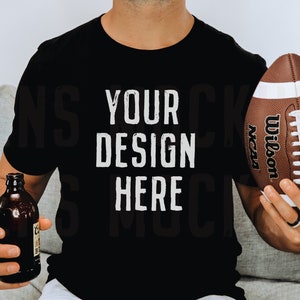 Black Bella Canvas 3001 | Mens Shirt Mockup | Mens T Shirt Mock | Football Mockup | Fall Mockup | Football Shirt Mockup | Male Model Mockup