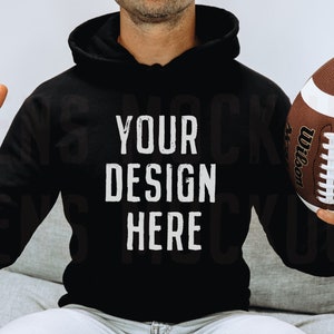 Black Gildan 18500 Hoodie Mockup | Mens Shirt Mockup | Mens Hoodie Mock | Football Mock | Football Shirt Mockup | Male Model Mockup