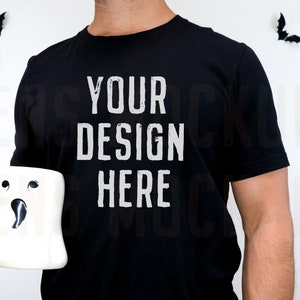 Black Bella Canvas 3001 | Mens Shirt Mockup | Mens T Shirt Mock | Halloween Mockup | Fall Mockup | Halloween Shirt Mock | Male Model Mockup